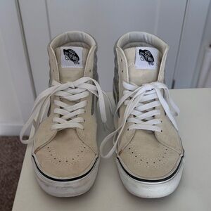 Vans High-Top Sneakers, Size 8 Women, Cream/Gray